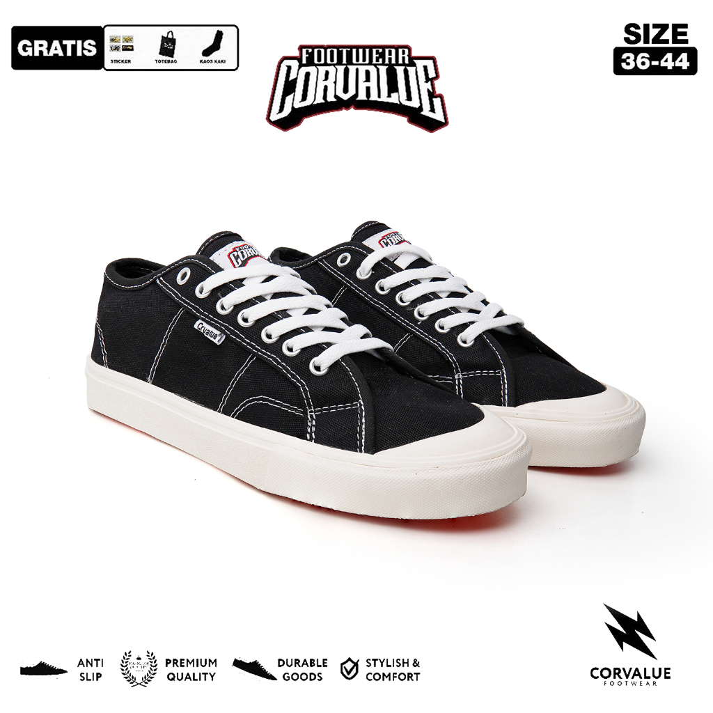 CORVALUE - Sepatu Sneakers Kasual Pria Wanita Corvalue Footwear Bolivia Black White