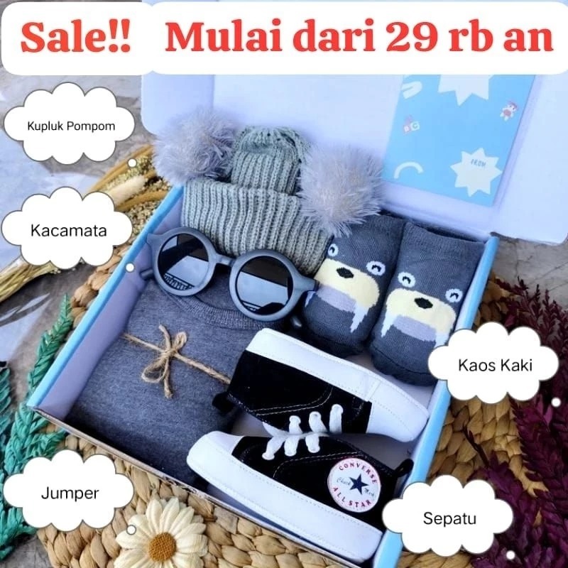 Hampers baby kado bayi lahiran murah premium +box+ pita + hang tag