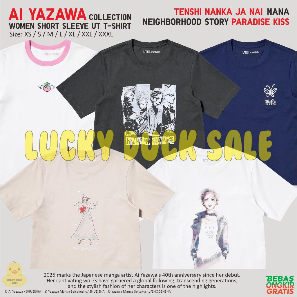 UNIQLO Women Ai Yazawa UT Shirt Nana Paradise Kiss Angel Neighborhood Story Kaos Wanita Katun