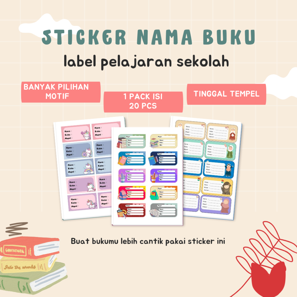 

1 PACK ISI 20 Sticker label nama buku pelajaran sekolah