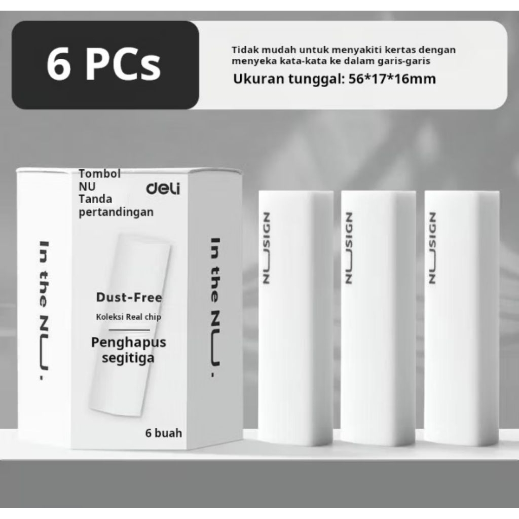 

Penghapus Dust-Free NU Sign Deli - 6 PCS Lembut, Bersih, Tidak Merusak Kertas!