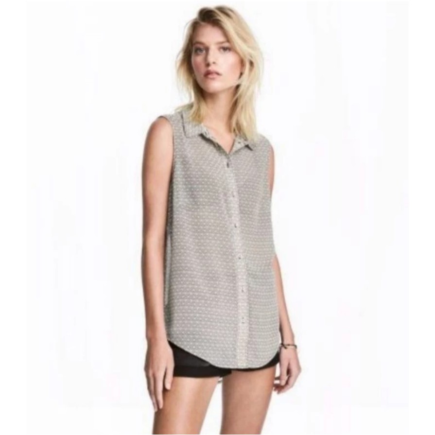 HM Blouse tanpa lengan/ motif grey 100% polyeter/ full tag blus sisa ekspor