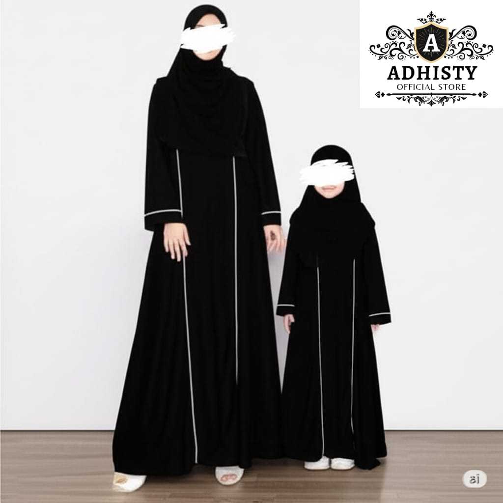 Qiana Abaya Hitam Couple Kembar Bahan Sabrina Madina Premium Lembut Jatuh Elegant Seragaman Keluarga