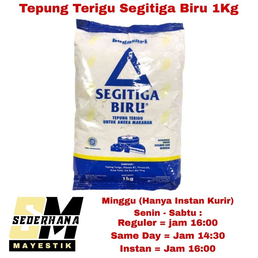

Segitiga Biru Tepung Terigu Kemasan 1 Kg / Bogasari Segitiga Biru 1Kg