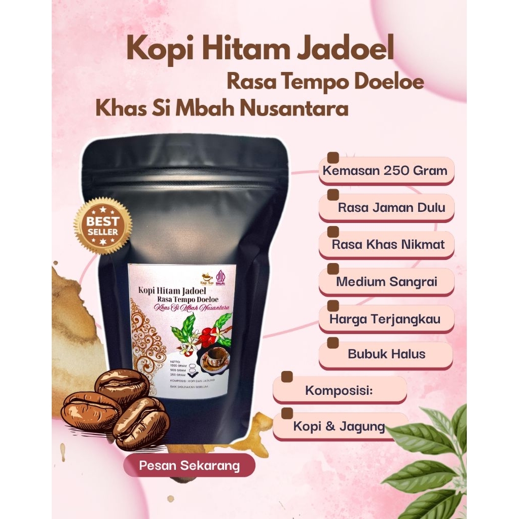 

Bubuk Kopi Hitam Jadul Rasa Tempo Dulu Khas Si Mbah Nusantara Berat 250 Gram
