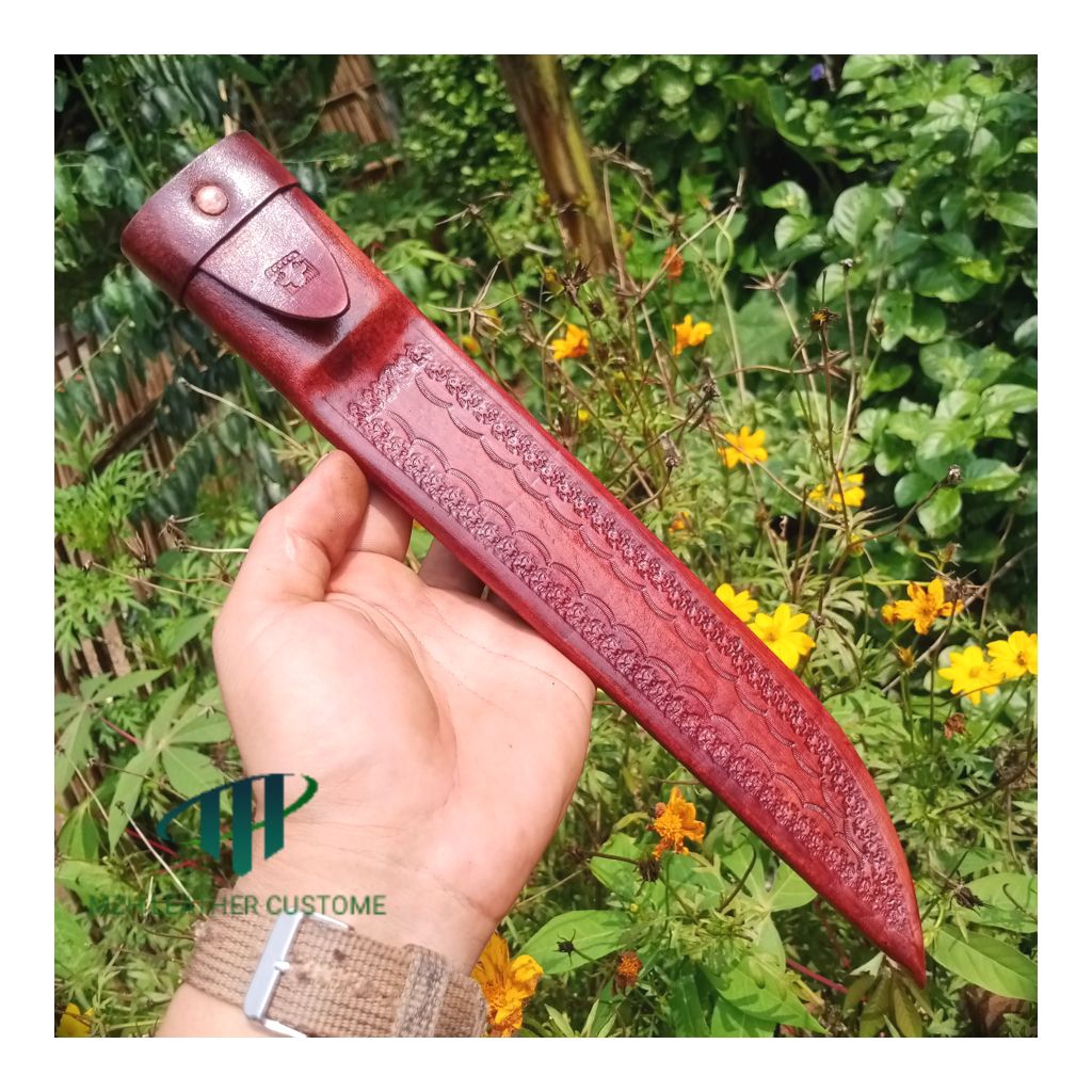 sarung pisau kulit asli pisau cap garpu belati 9 inchi