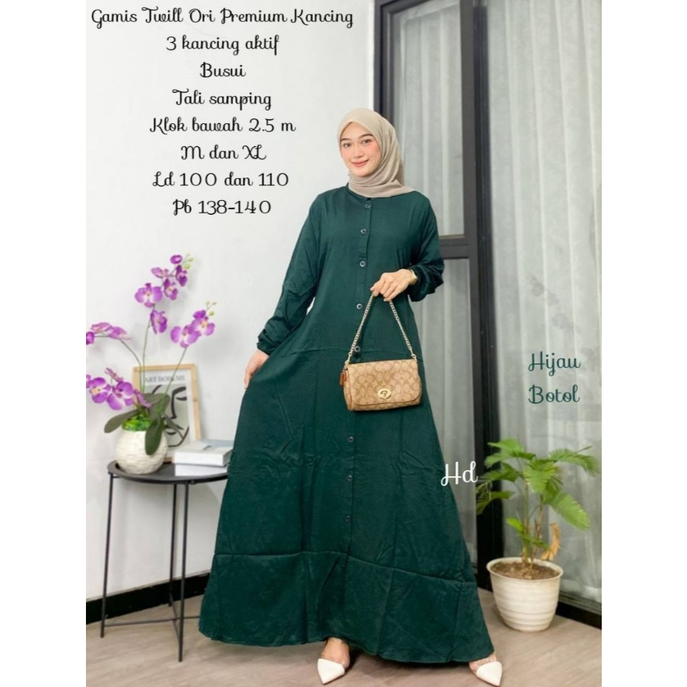 HARSAA GAMIS WANITA POLOS MATT TWILL PREMIUM MODEL FULL KANCING LENGAN PANJANG DRESS KONDANGAN MEWAH