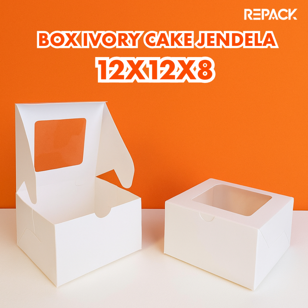 Dus Ivory 12x12x8 / Box mini cake korean cake roti dus chiffon ivory laminasi tebal jendela