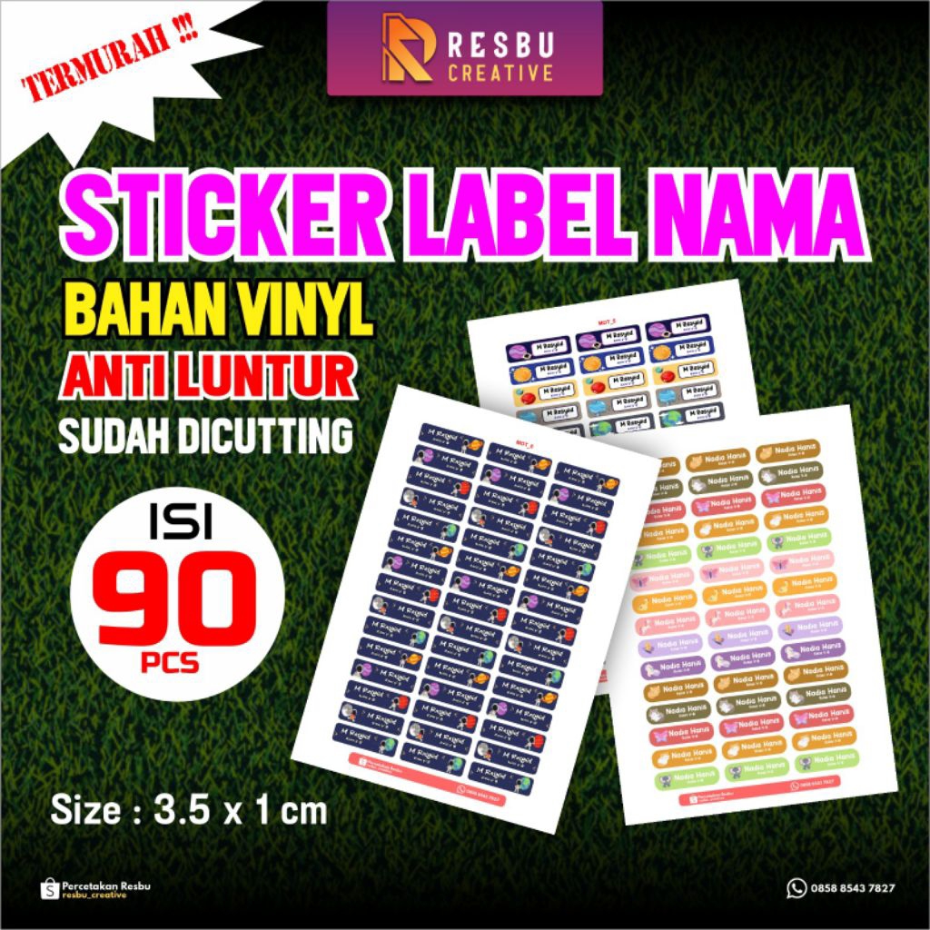 

Sticker Label Nama Anak Sekolah Bahan Vinyl Sticker Pensil Sticker Buku Bahan Chromo Anti Air TERMURAH