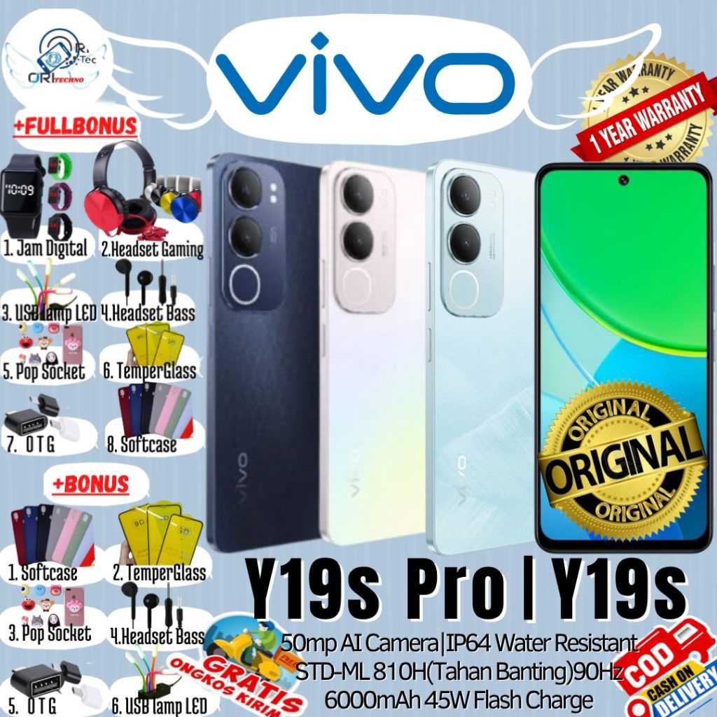 VIVO Y19s Pro | VIVO Y19s 6/128 - 4/128 - 4/64 Ram Upto 12GB - 50MP AI CAMERA Tahan Banting 100% ORI