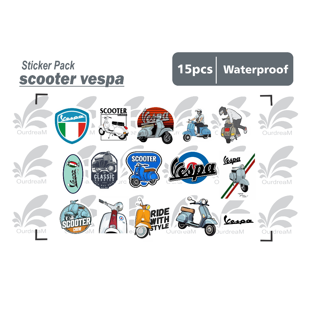 

stiker scooter vespa - isi 15 pcs sticker pack tumbler helm waterproof medium size