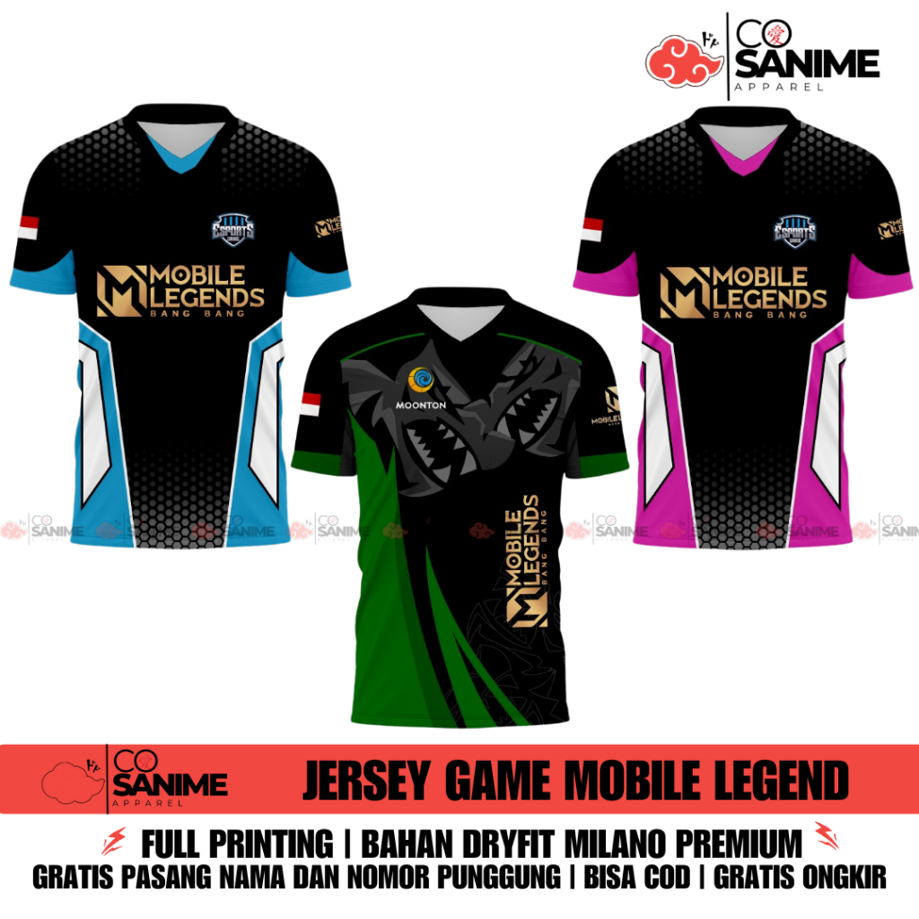 Baju Jersey Gaming Mobile Legend Gratis Pasang Nama Dan No Punggung Premium Full Printing/Jersey Mob