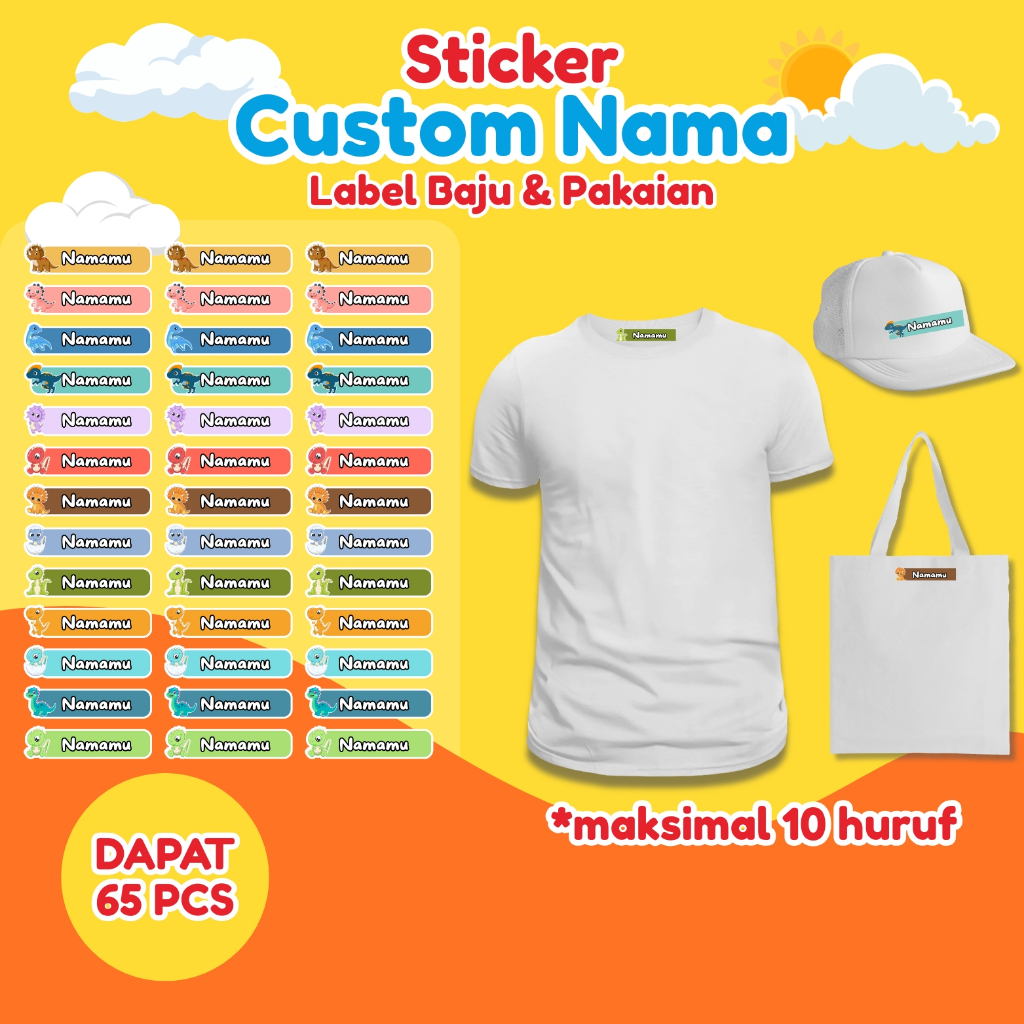 

65PCS Label Nama Baju Kain Sablon Setrika Sehari Jadi Sticker DTF Stiker Printing Anti Luntur Custom