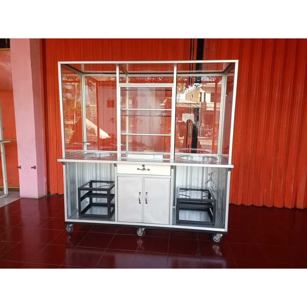 BOOTH Etalase Kaca Gerobak Jualan Bakso /Mie Ayam / soto / yamie/ mie bandung/ bakso malang - type 5