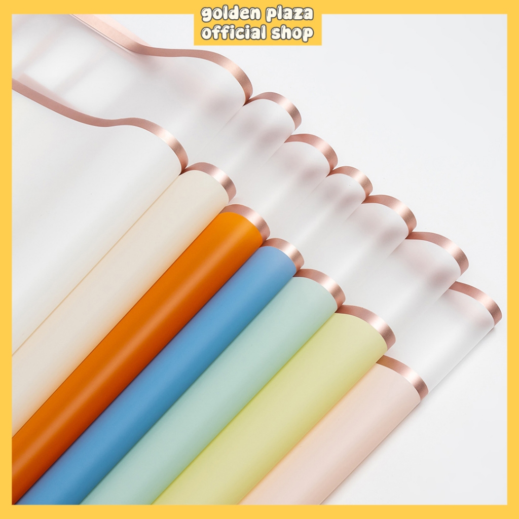 

(1 PACK ISI 20 PCS) Flower Wrapping Transparent Gold Frame Cellophane Double List Kertas Buket Bunga KB6132