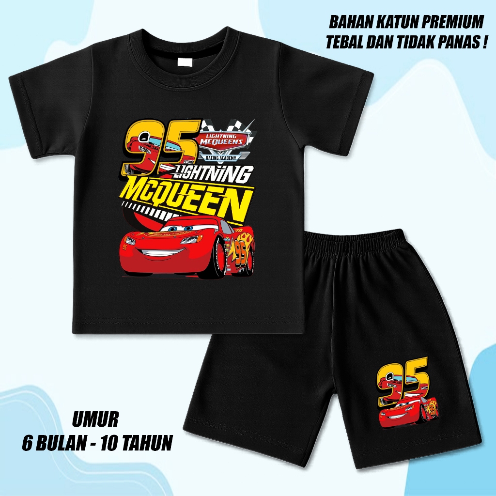 Baju setelan stelan set kaos anak cowok cewek laki laki perempuan unisex murah mc queen cars 2