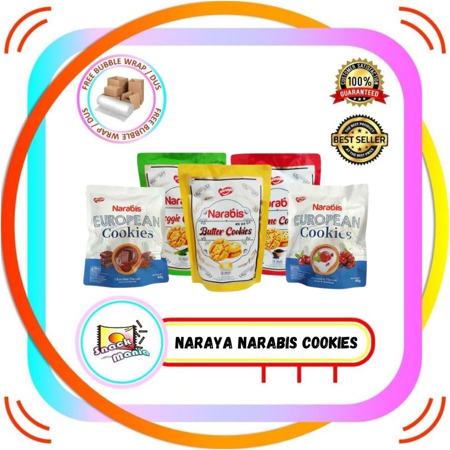 

Naraya Narabis Cookies Butter | Veggie | Sesame 220 gr - European Cranberry Chocolate 60 gr ~ BAG Kukis