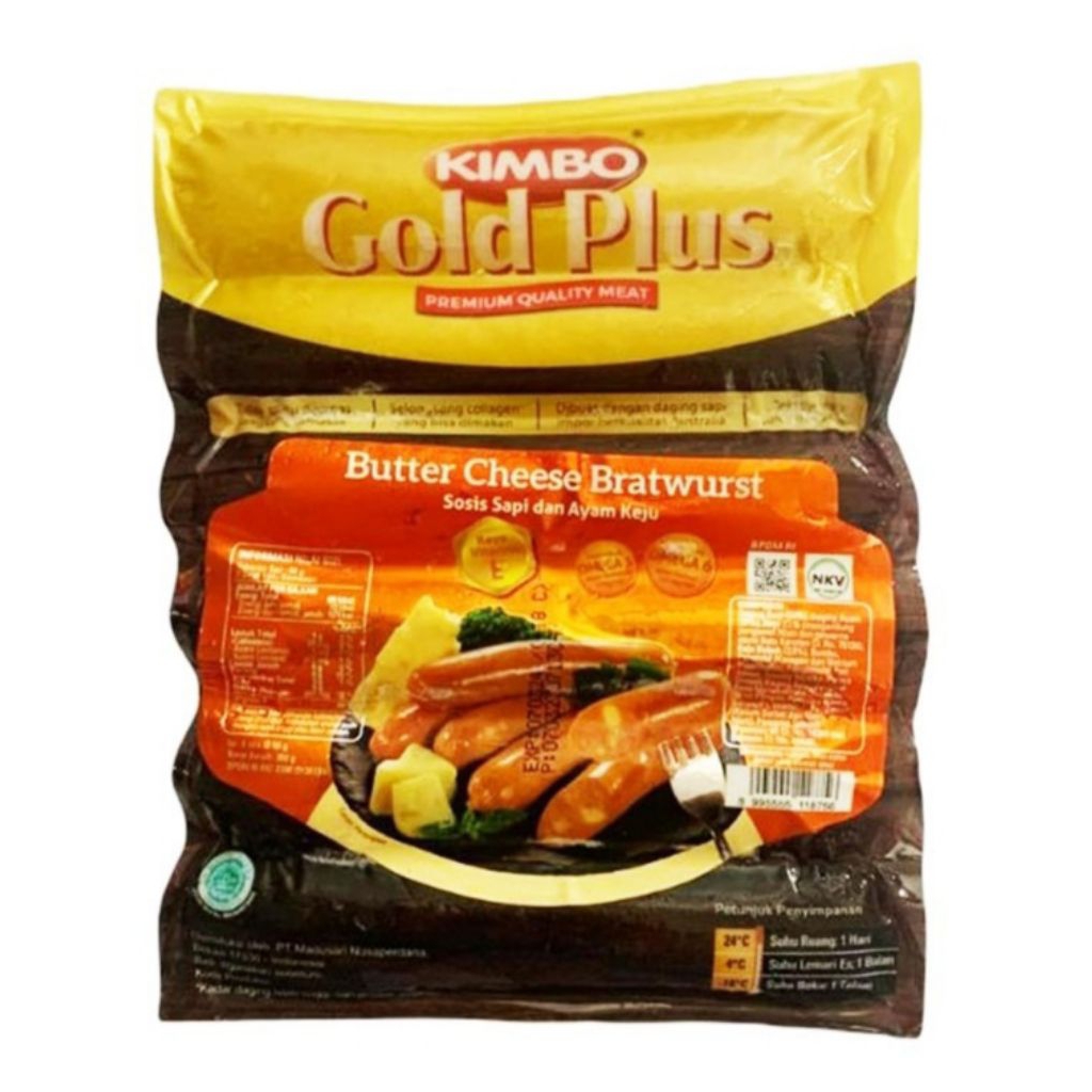 

Kimbo Gold Plus Butter Cheese Bratwurst Sosis Sapi Ayam Keju 360gr