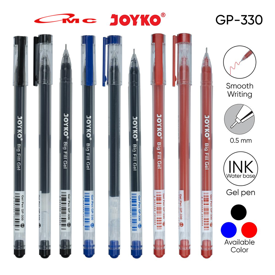 

JOYKO Gel Pen Pulpen Pena GP-330 Big Fill Gel 0.5 mm Joyko GP-330 Pulpen Gel Pen Pulpen Gel Joyko Alat Tulis Ballpoint Bolpen Ball Pen Pena Joyko