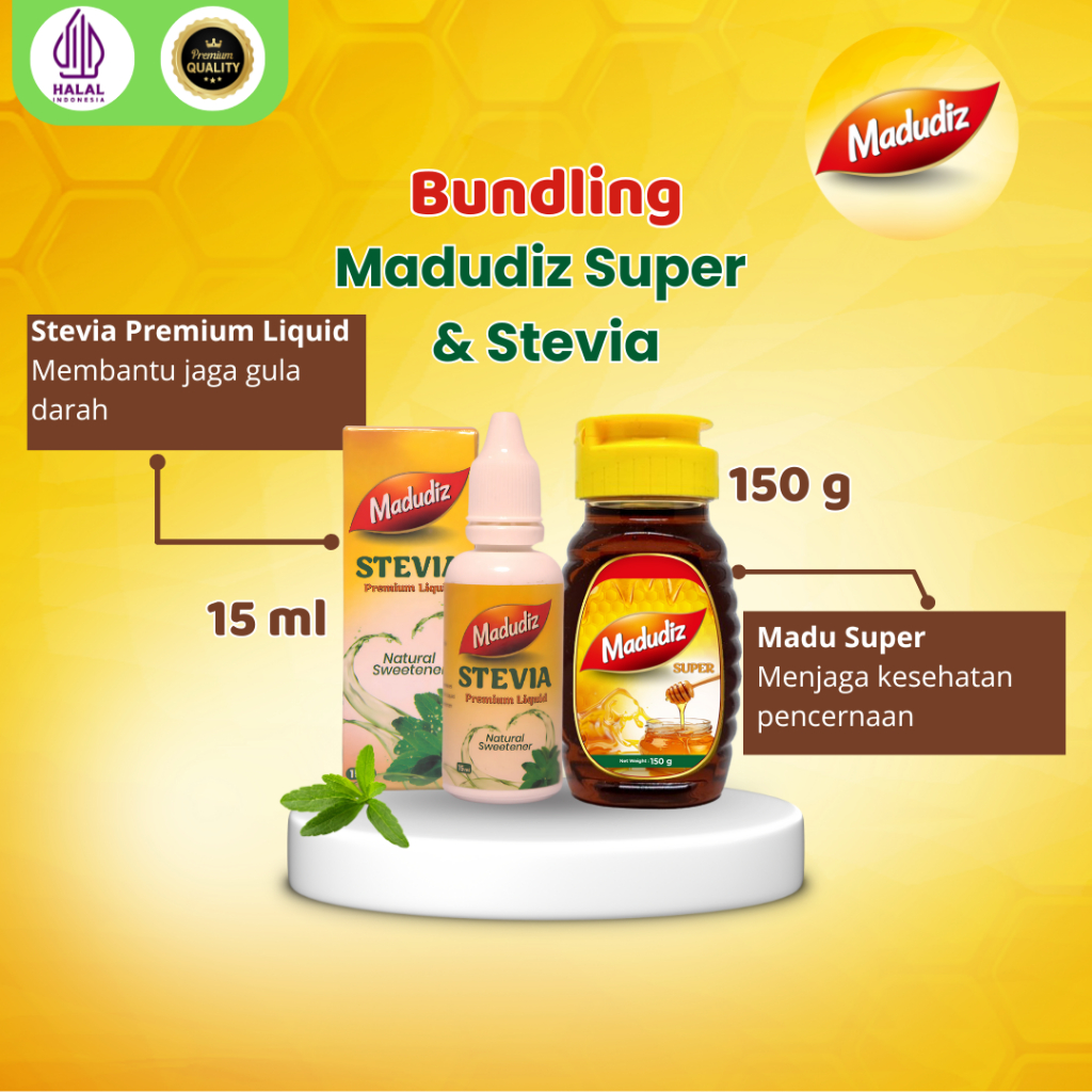 Madudiz Super 150gr dan Stevia Premium Liquid 15ml Rasa Enak untuk Meningkatkan Daya Tahan Tubuh