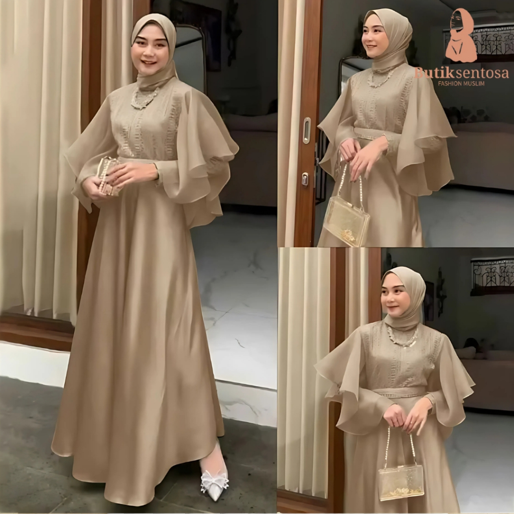 Gamis Organza Silk Premium Alya Dress Velvet Satin Polos Kombinasi Brukat | Gaun Pesta Maxi Elegan