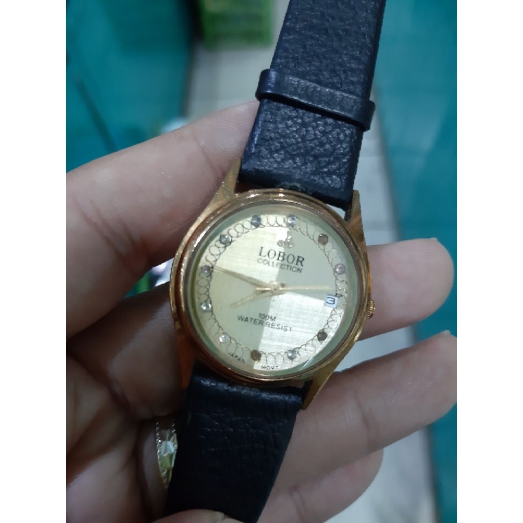 jam tangan Lobor quartz gold ada tanggal klasik vintage