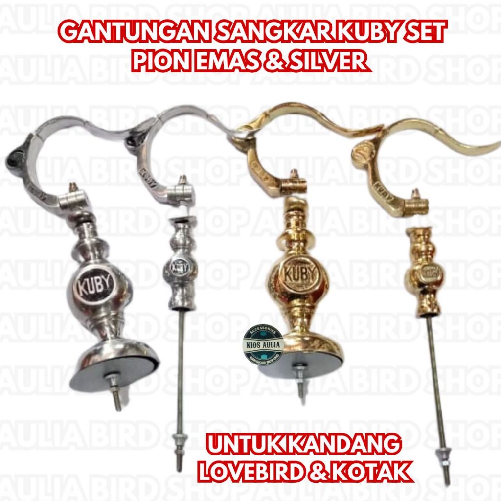 GANTUNGAN SANGKAR KUBY FULLSET PION KANDANG LOVEBIRD & KOTAK EMAS SILVER