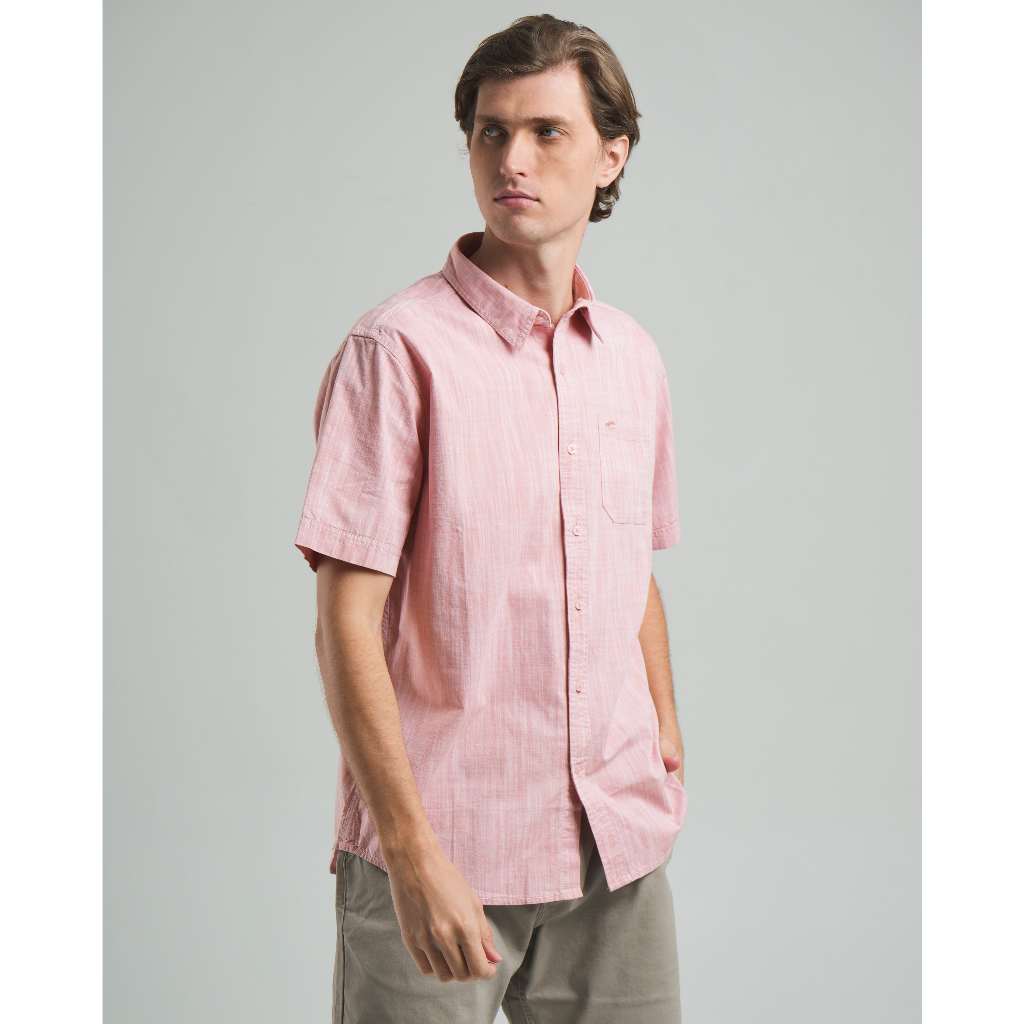 camel active Men Short Sleeve Cotton Slub Shirt