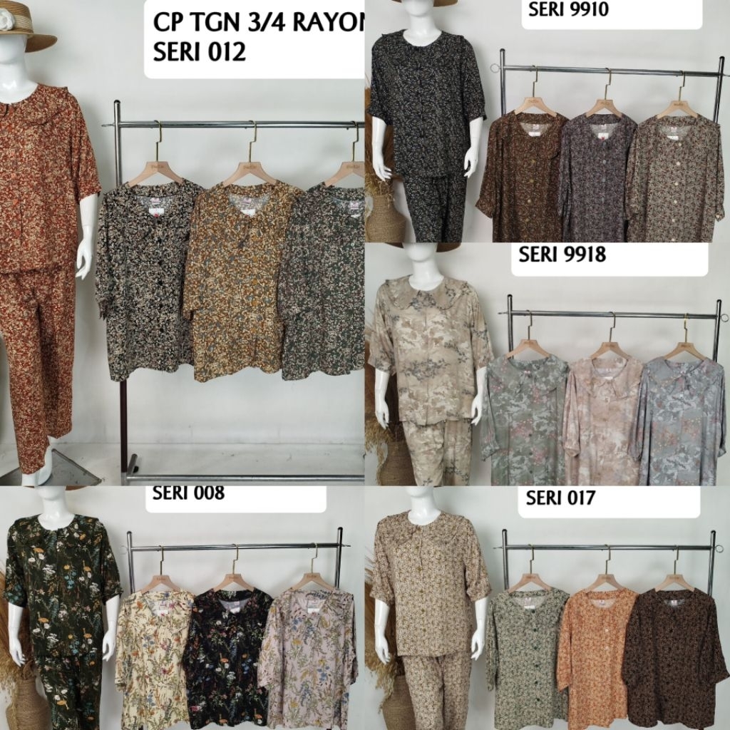 familia | Setelan PIYAMA CP 3/4 Sielie Premium Motif Kerah Kancing Full | Baju Tidur Dewasa | Termur