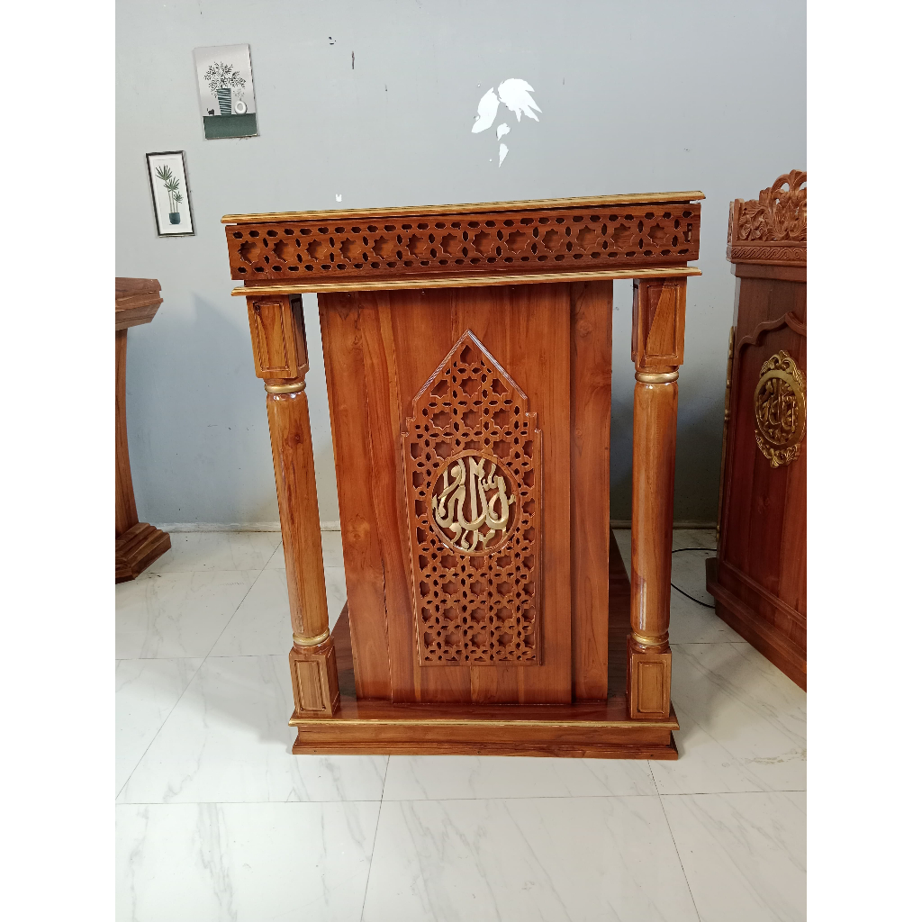 Mimbar masjid Duduk, Podium Ceramah duduk, mimbar masjid kayu jati, mimbar masjid minimalis, podium 