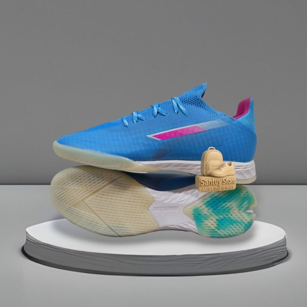 sepatu bola futsal ultra ringan speedflow blue pink white