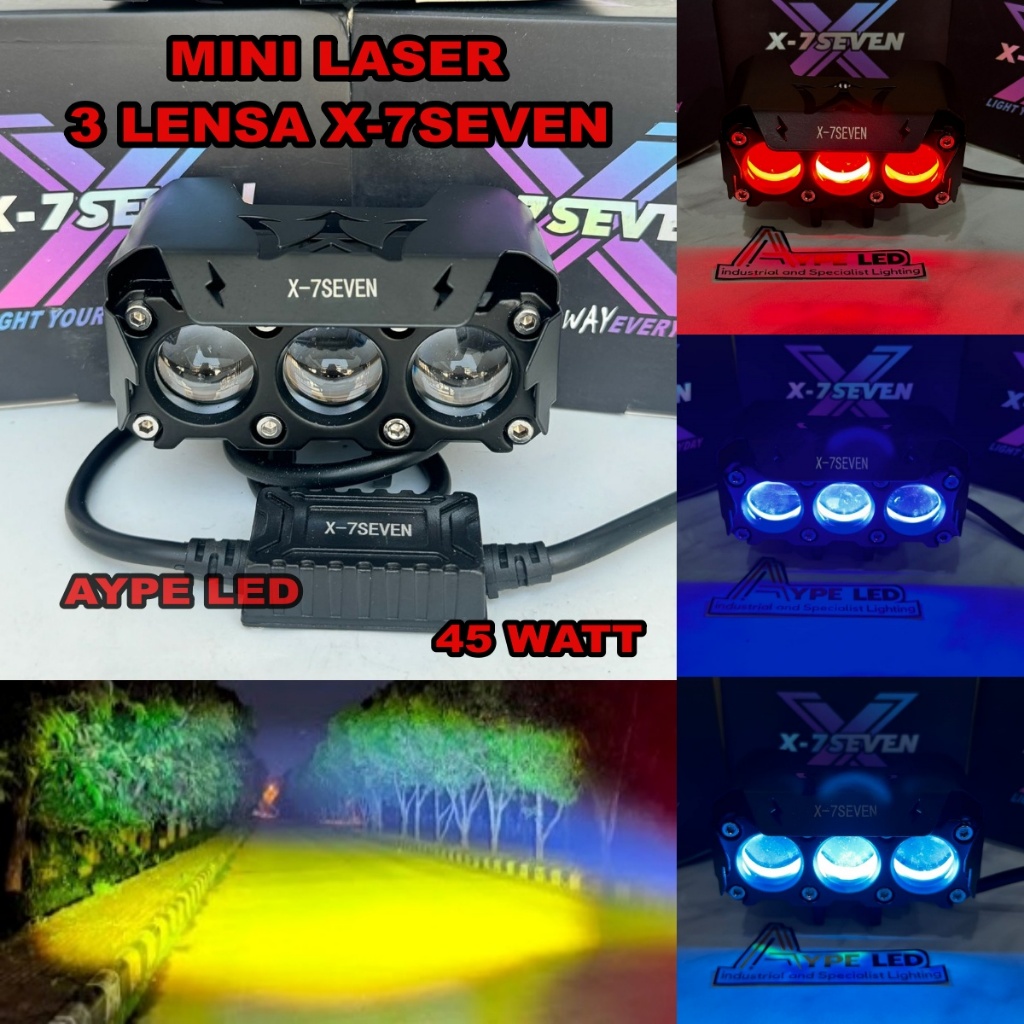 Lampu Tembak Laser Sql 3 Mata 45 Watt X-7SEVEN  Mini Laser Driver External 3 Lensa Kuning Putih