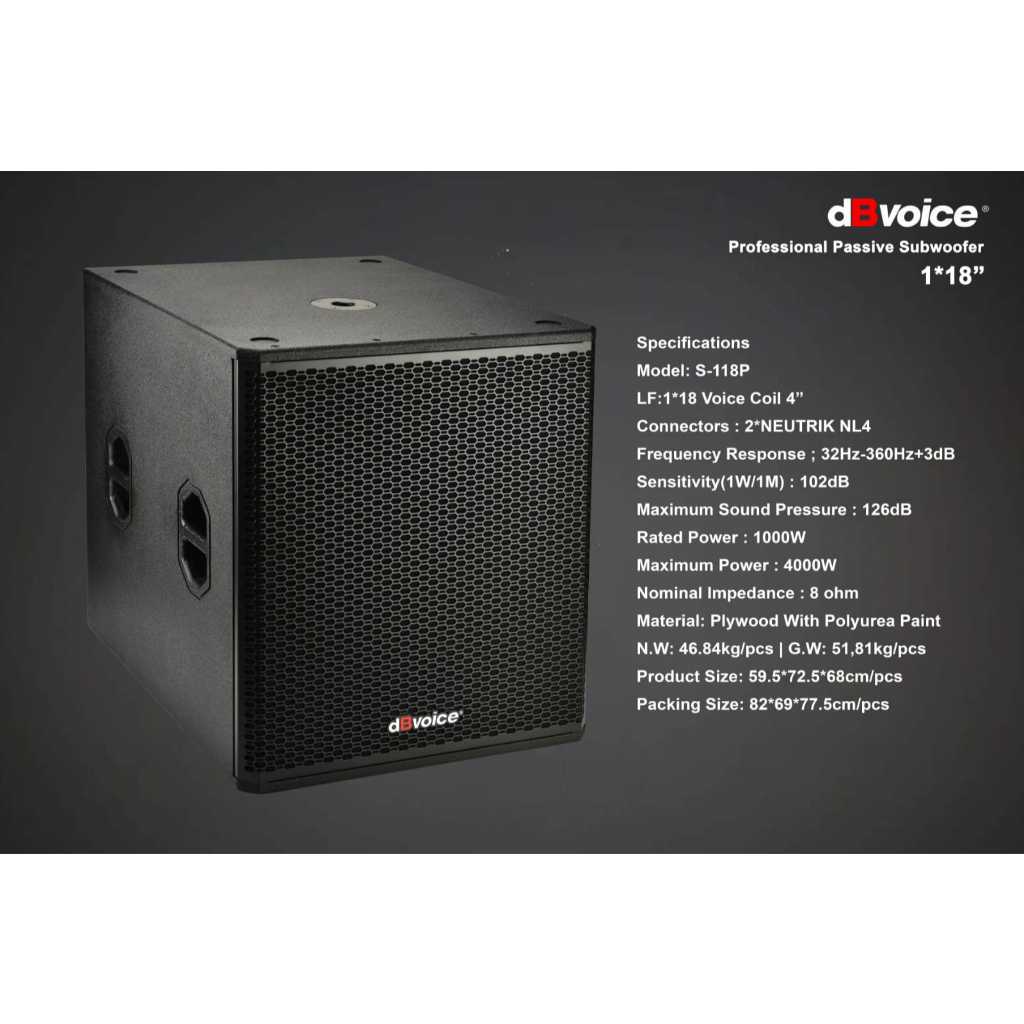 S-118P SUBWOOFER PASIF 18 INCH DBVOICE ORIGINAL / SUBWOOFER 18 INCH PASIF