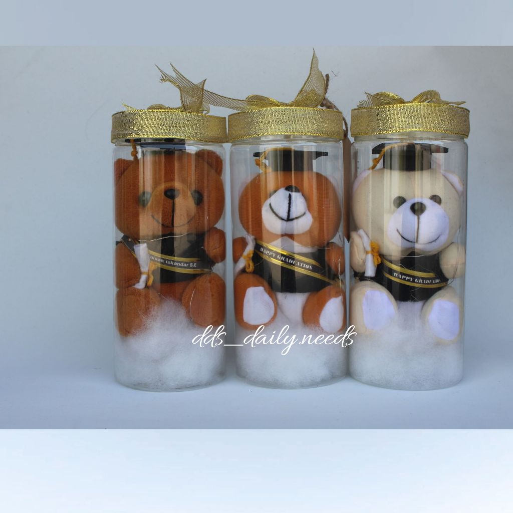 Buket Tabung Beruang/Buket Tabung Boneka /Kado Wisuda/happy Graduation Free Kartu Ucapan