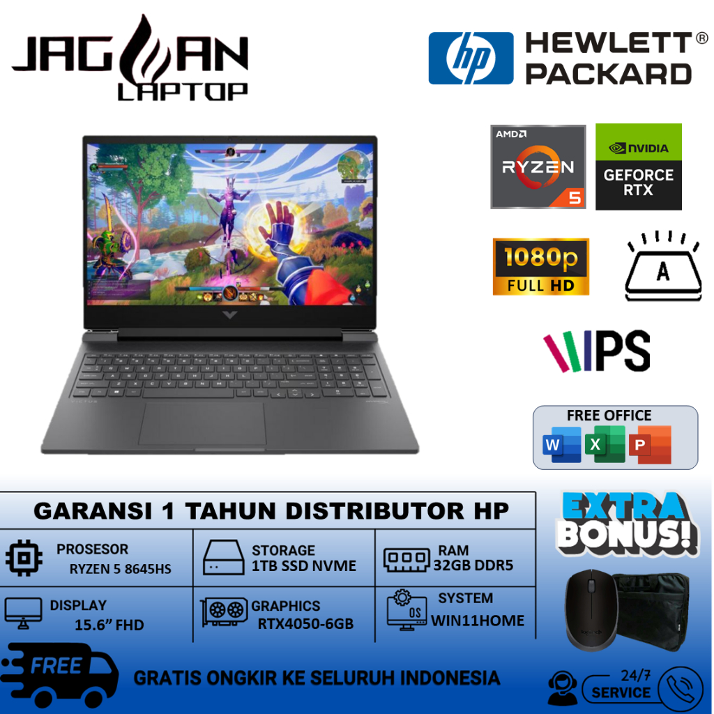 Laptop HP Victus Gaming 15 AMD Ryzen 5 8645HS 32GB DDR5 1TB SSD RTX4050-6GB Fhd 144Hz Win 11