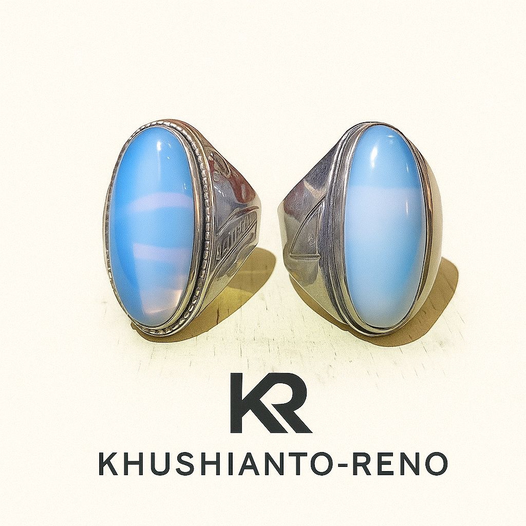 Cincin Batu Barjad Api Asli Warna Merah Oranye Ring Monel Elegan Pria Wanita