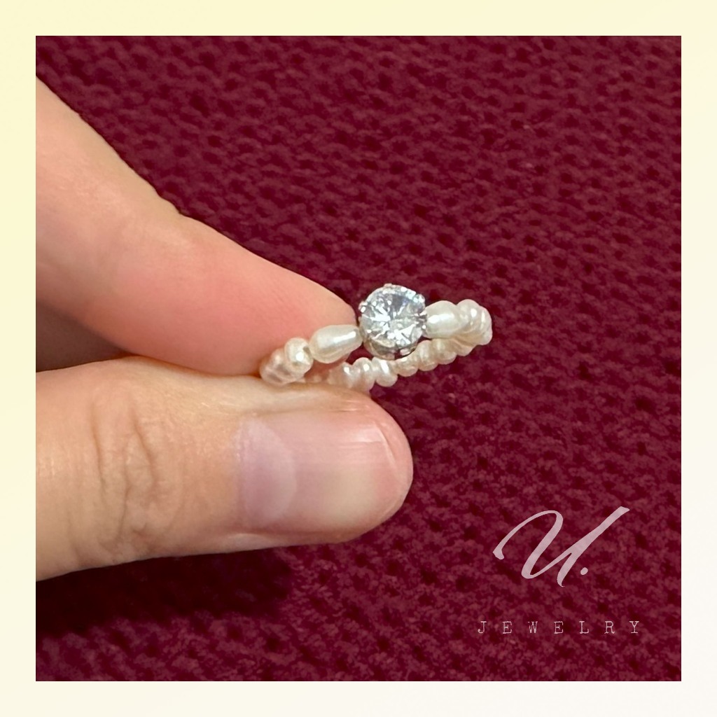 Cincin Full Mutiara Asli grade super AAA dengan Kristal Zircon berkilau Holiday Bali Beach style cus