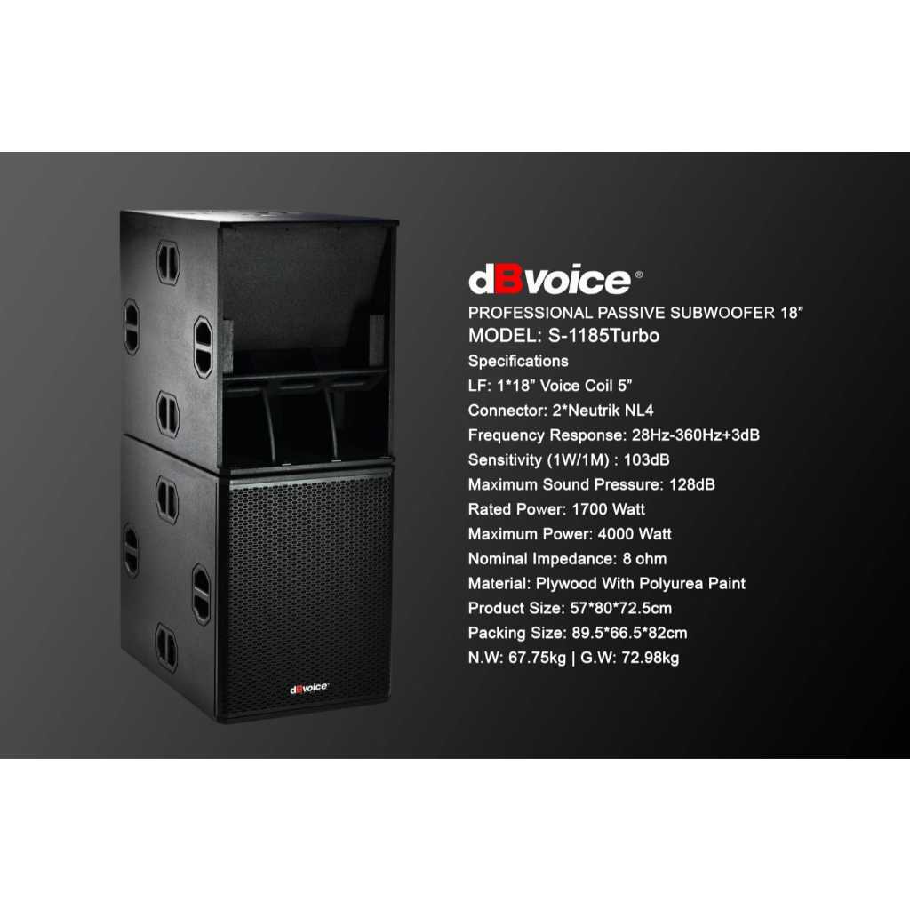 S-1185TURBO SUBWOOFER PASIF 18 INCH DBVOICE ORIGINAL / SUBWOOFER 18 INCH PASIF / S1185TURBO DBVOICE