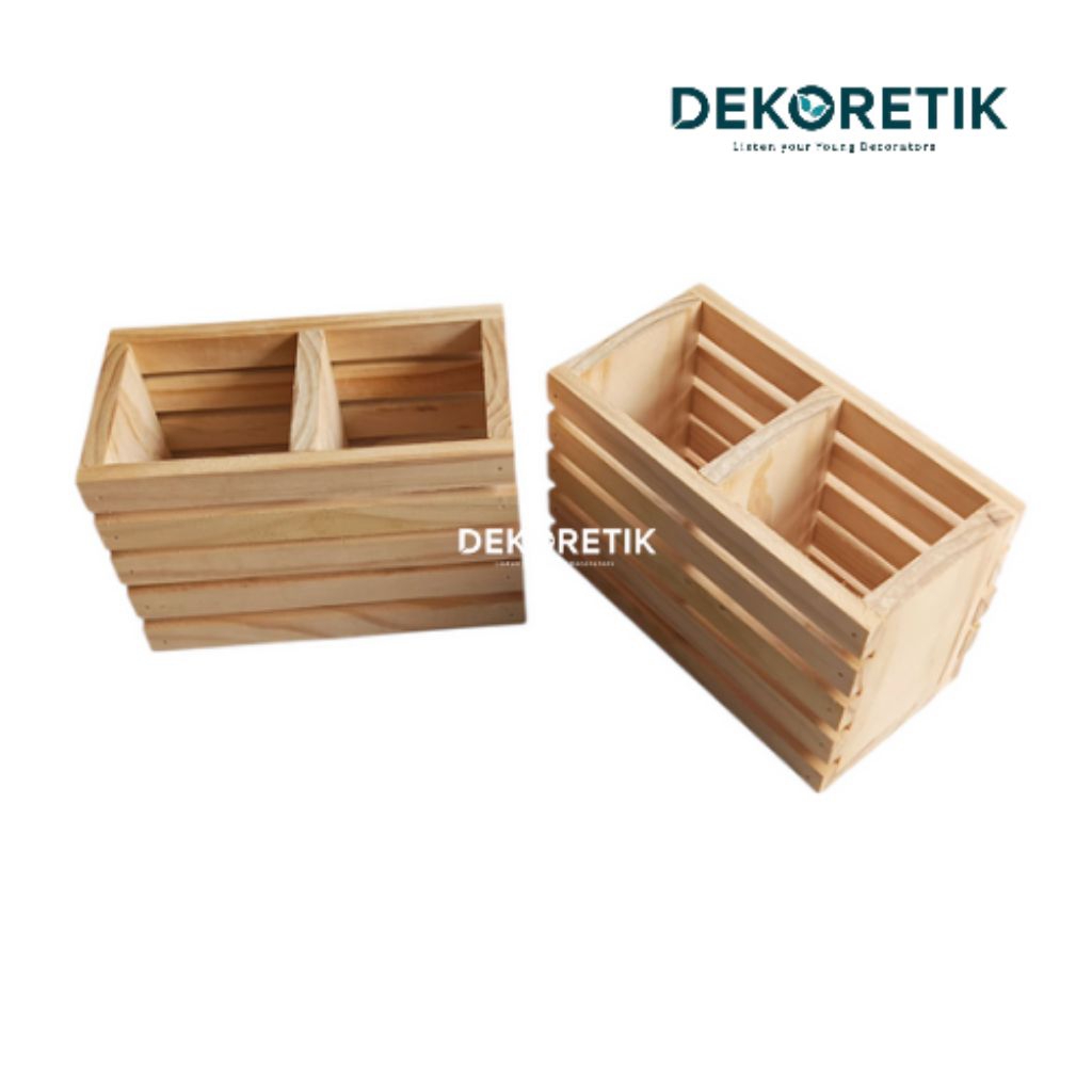 

Tempat Pensil Pulpen Alat Tulis Kantor Sekalah / Wadah Kayu Serbaguna 2 Sekat / Tempat Sendok Sutil Garpu Sumpit