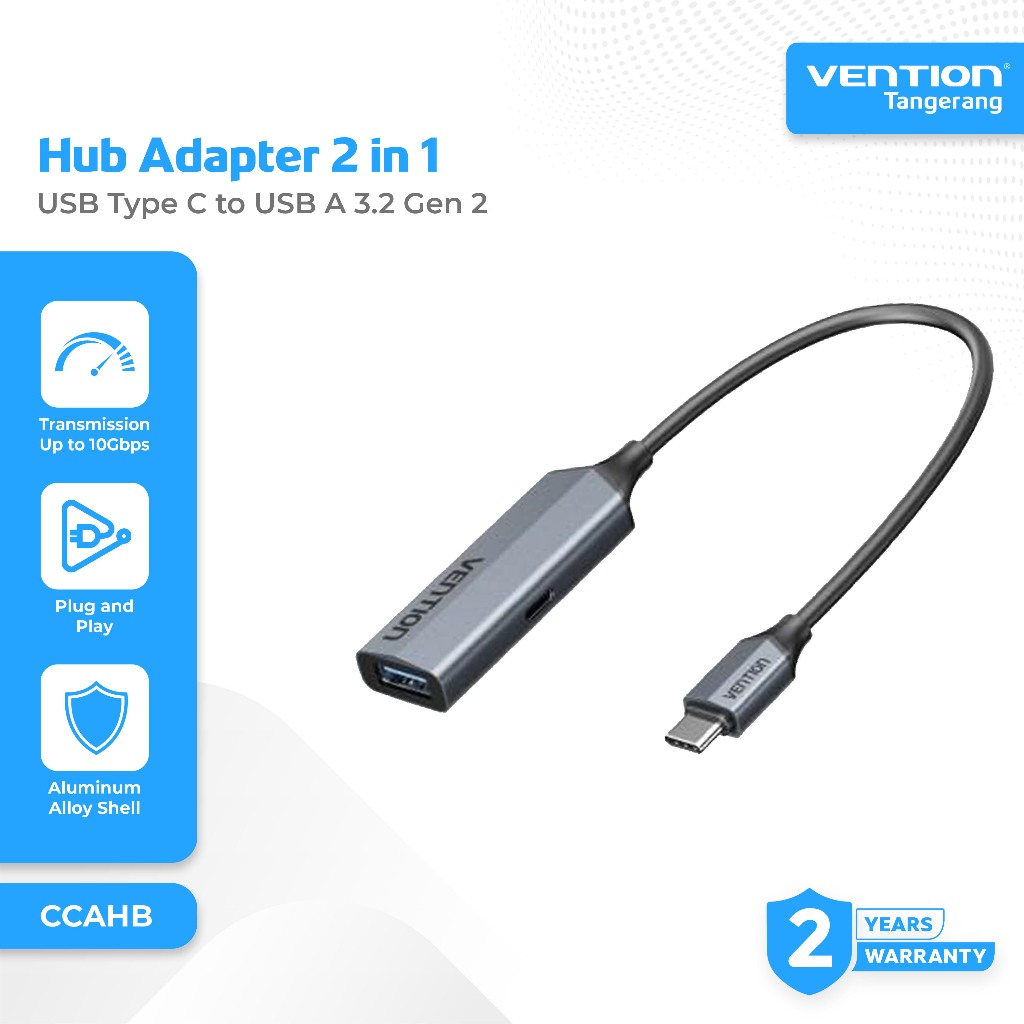 Vention Hub Adapter 2 in 1 USB Type C to USB A 3.2 Gen 2 10Gbps 100W PD PPS - CCAHB