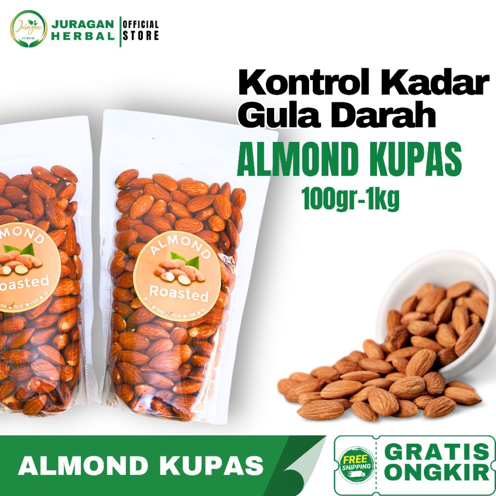

Kacang Almond Kupas 100 gr, 250 gr, 500 gr