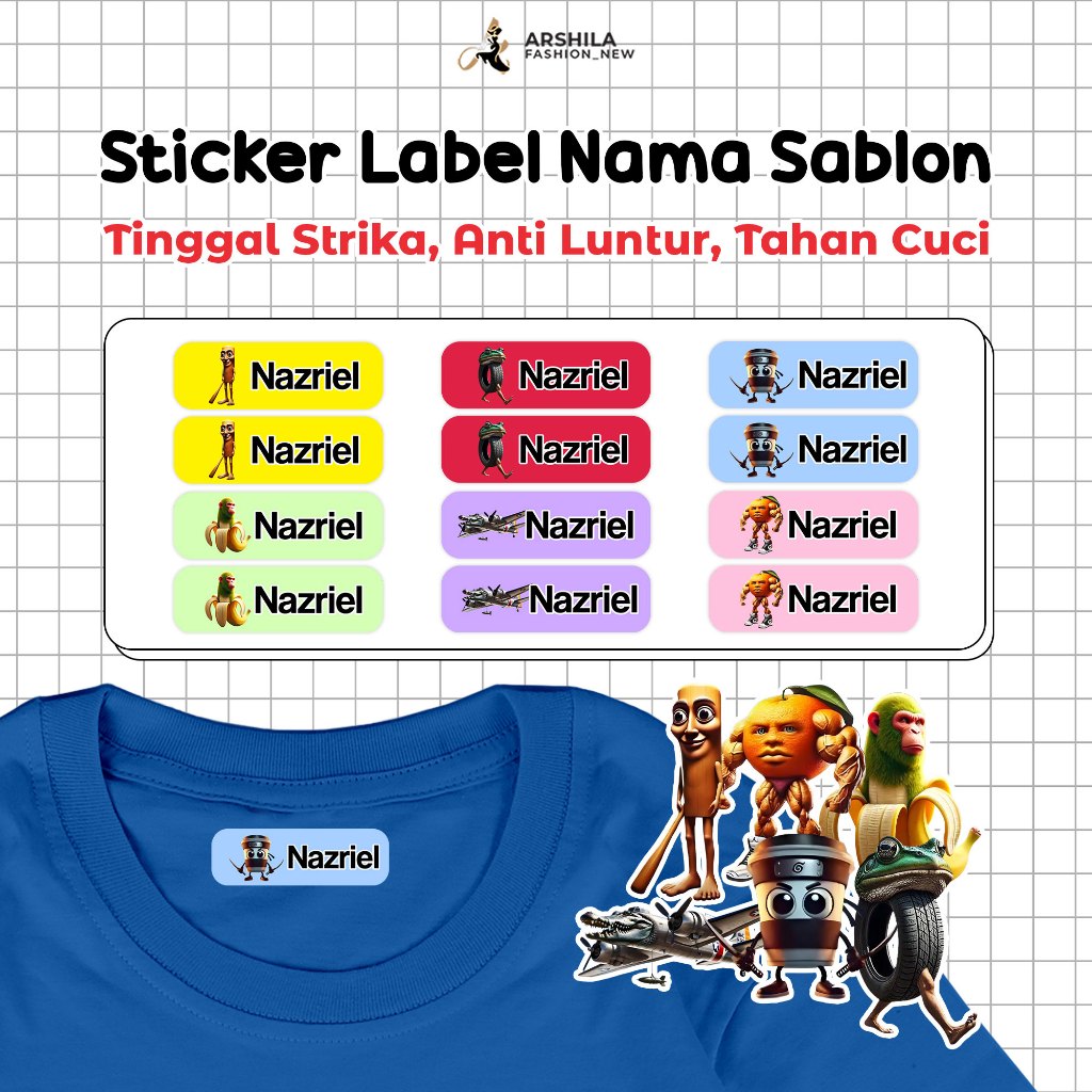 

STIKER NAMA CUSTOM SABLON DTF KARAKTER ANOMALI BRAINROT ANAK LAKI LAKI PEREMPUAN STIKER LABEL NAMA SERBAGUNA SABLON SETRIKA