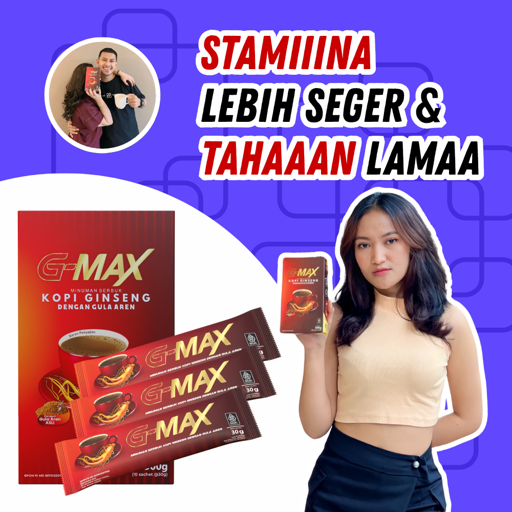 

Kopi Gmax - Kopi Ginseng Menambah Stamina Pria Tahan Lebih Lama G-Max Bpom Halal 3 Sachet