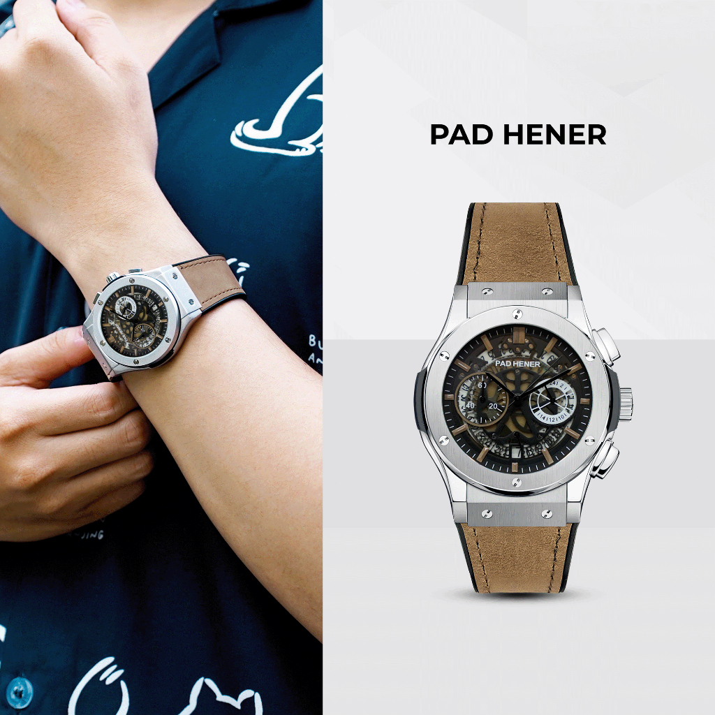 Jam Tangan Heksagonal Analog Pria Original Tali Kulit Suede for HUBLOT Mark Fairwhale Free Box