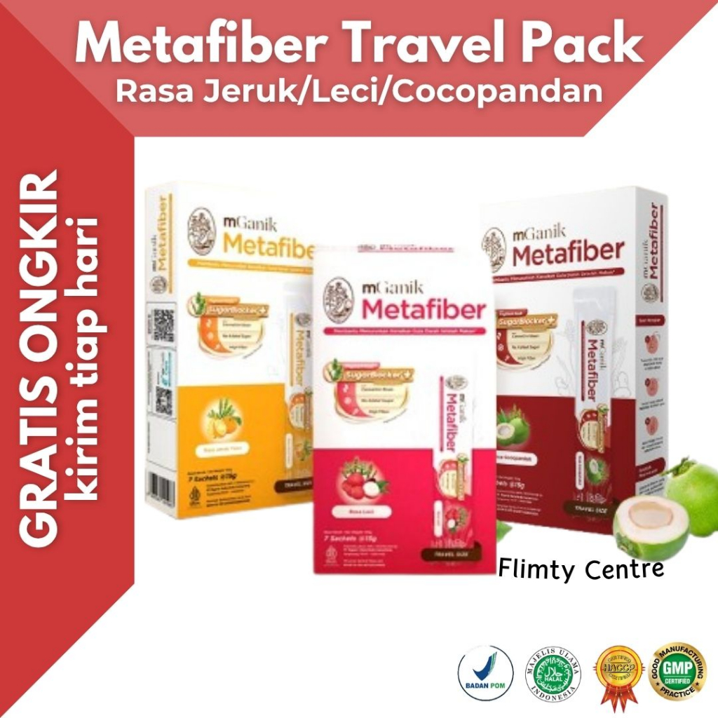

mGanik Metafiber Travel Size, rasa JERUK / LECI / COCOPANDAN, 7 sachet/dus