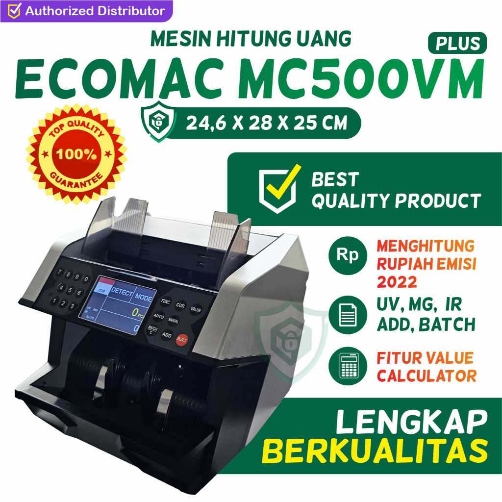 Mesin Hitung Uang Front Loading Deteksi Uang Palsu Ecomac MC500VM PLUS (UV, MG, IR,)| IDR, USD, Euro