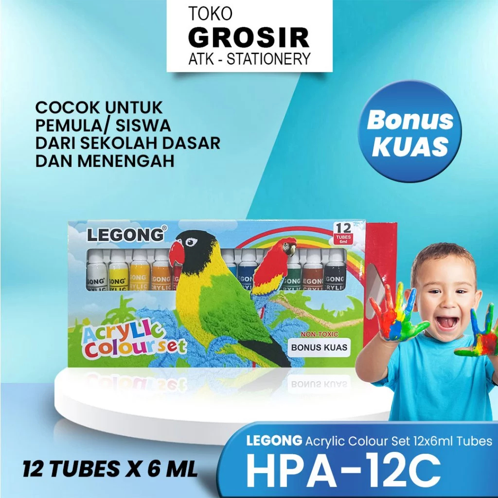 

Cat Acrylic 12x6ml tubes Legong / Cat Lukis / Cat Kanvas 12 Warna 6 ML / Cat Akrilik HPA-12C 2