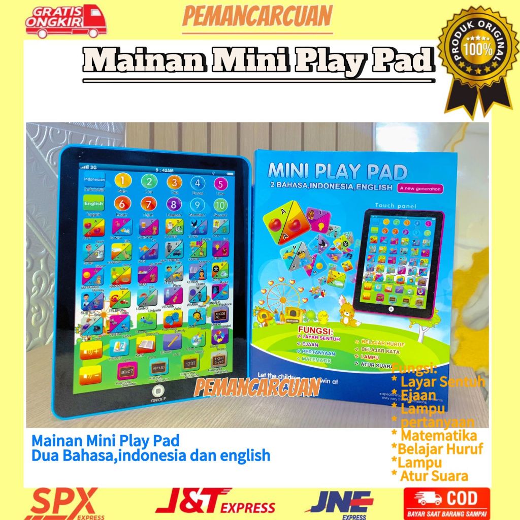 Mainan anak Ipad Mini Playpad 2 Bahasa English Indonesia Edukasi Anak