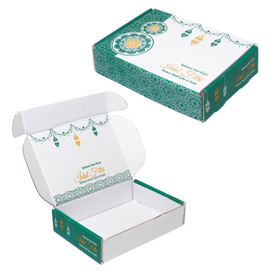 

Dus Hampers Motif Fitri Hijau Box Packaging Model Pizza Bahan Paper Kratf Coklat 20x15x5