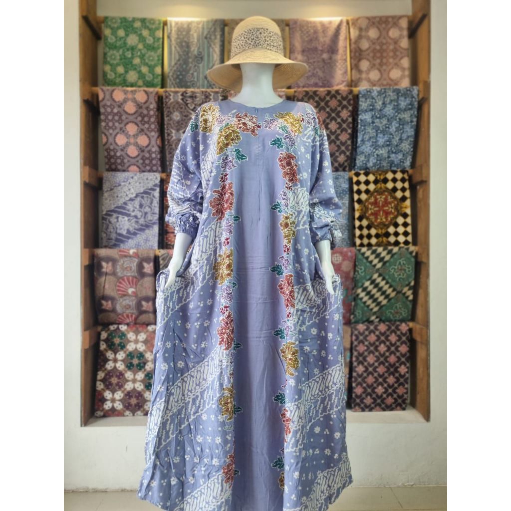 PARAN Truntum Kaftan Batik Cap Colet Ld 140 Pb 138 Rayon Premium Terbaru Jumbo Busui Resleting Depan